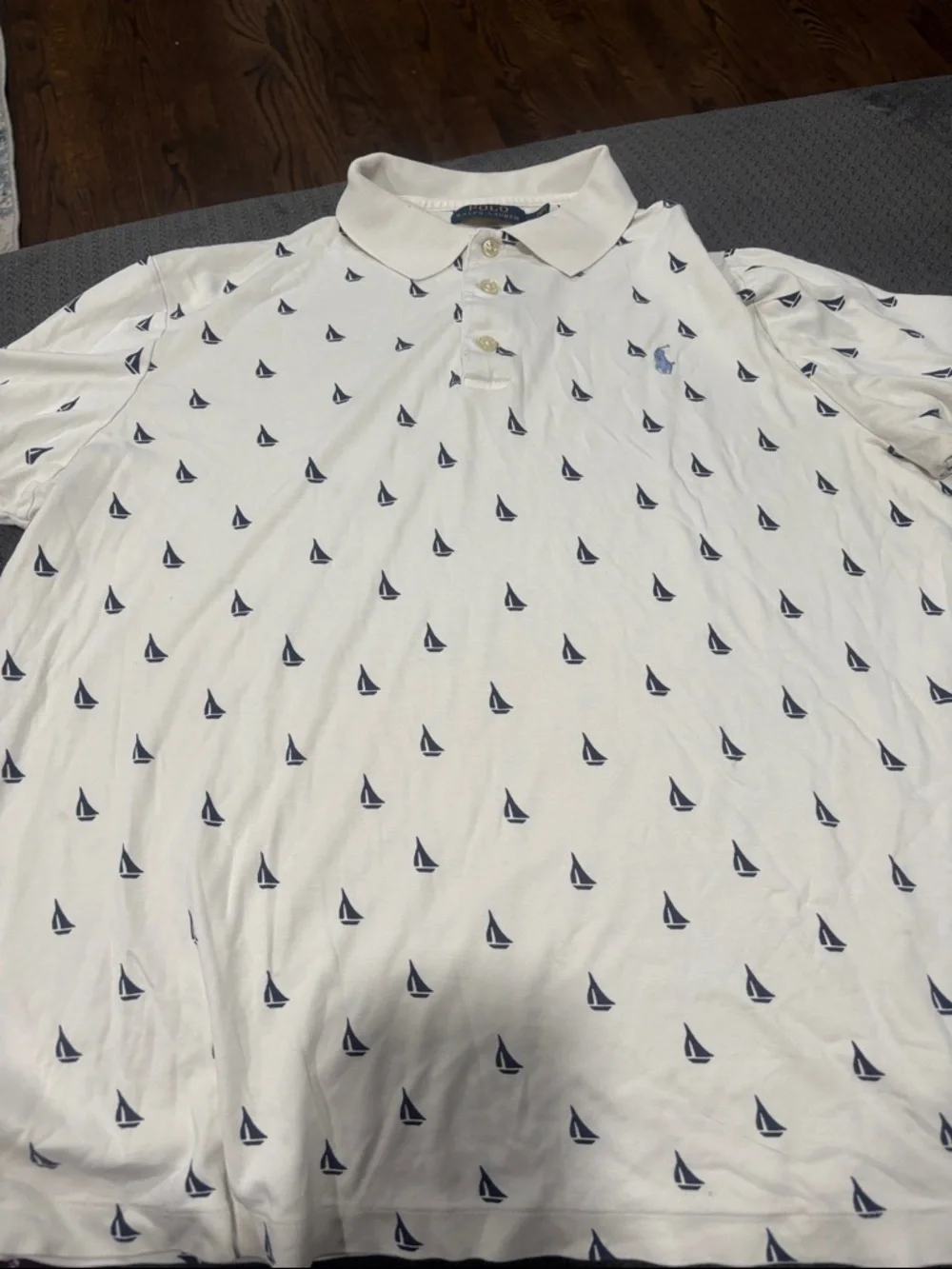 Ralph Lauren White Polo with Navy Sailboat Print